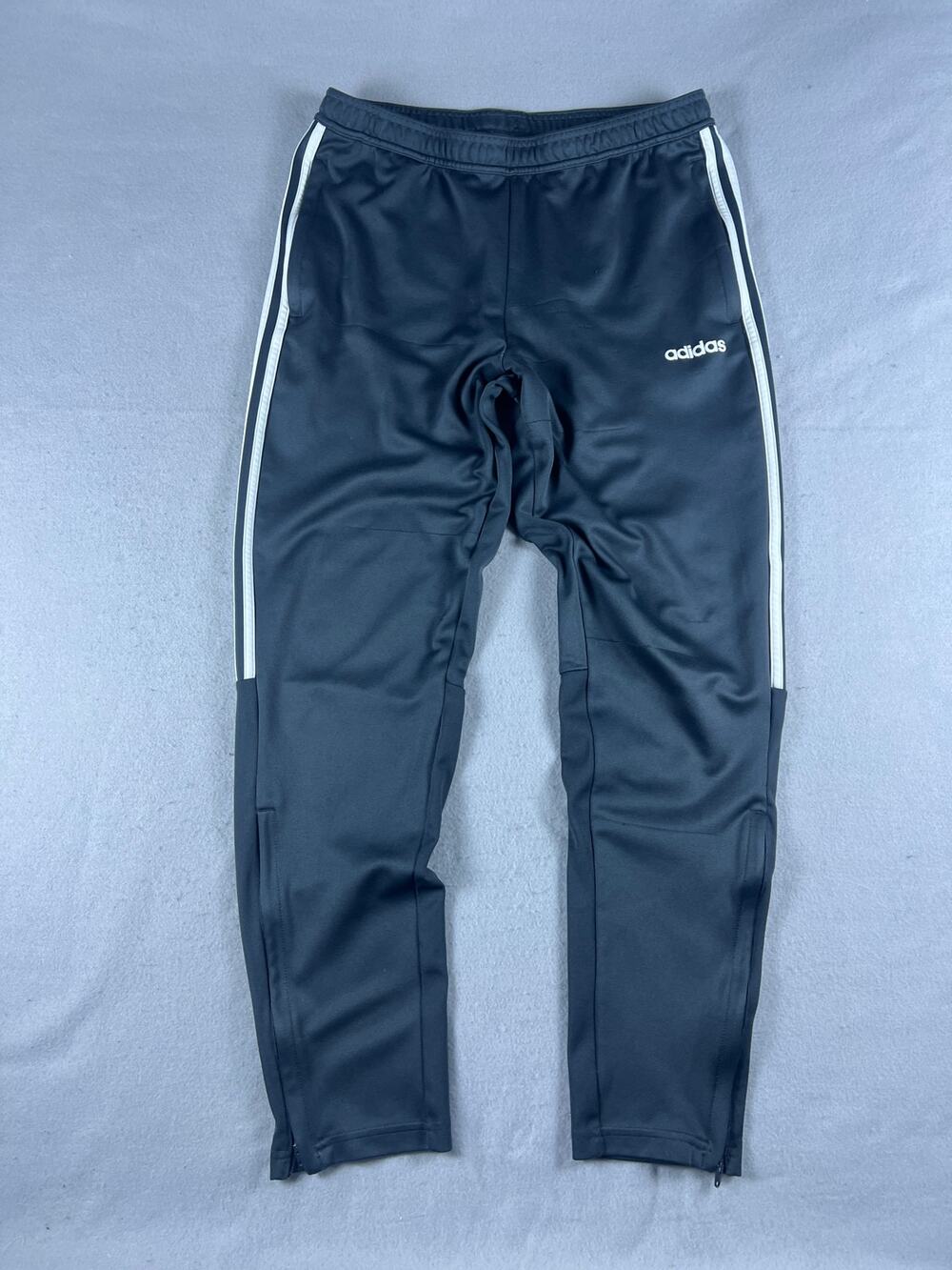 Adidas Track Pants Mens L Dark Gray White 3-Stripes Ankle Zip Athletic Joggers